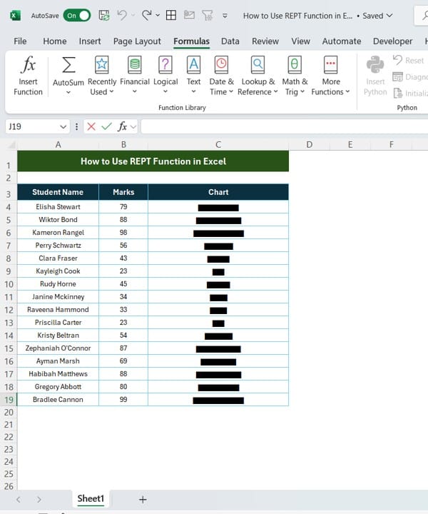 REPT Function in Excel