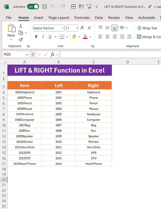 LIFT & RIGHT Functions in Excel