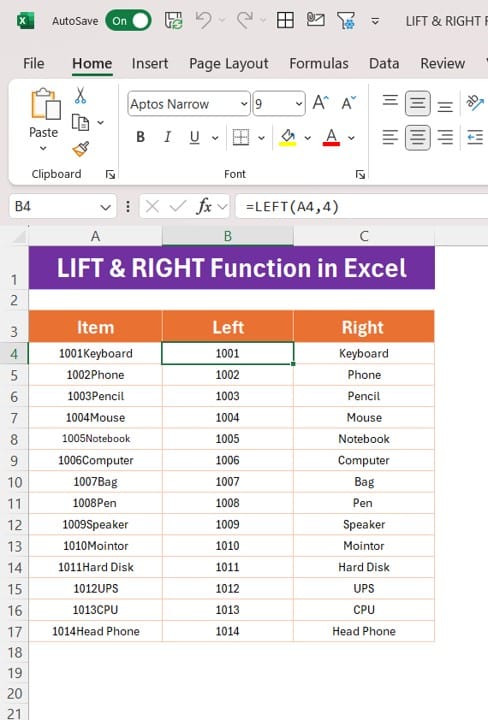 LIFT & RIGHT Functions in Excel