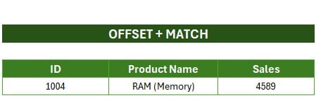 OFFSET + MATCH
