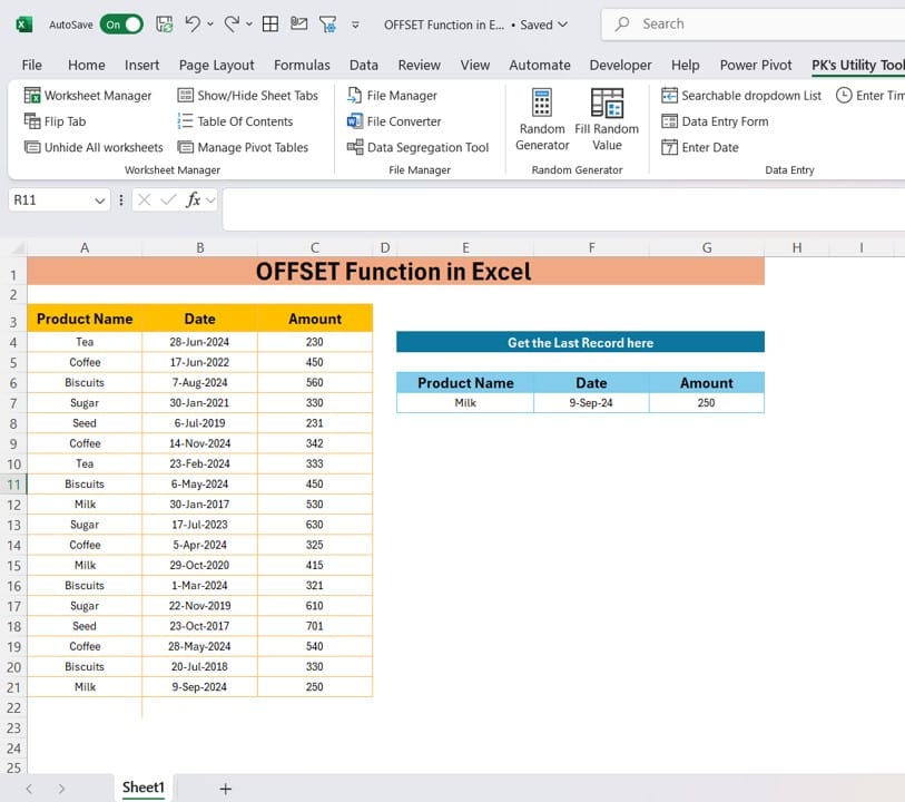 OFFSET Function in Excel 