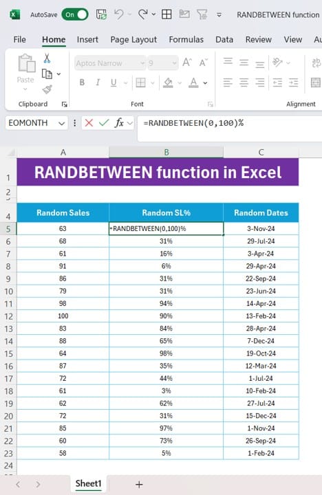 RANDBETWEEN function in Excel with Examples - PK: An Excel Expert