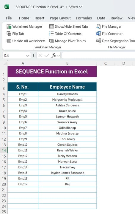 SEQUENCE Function in Excel 