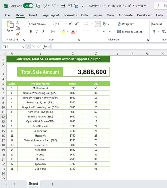 Calculate Total Sales Amount 