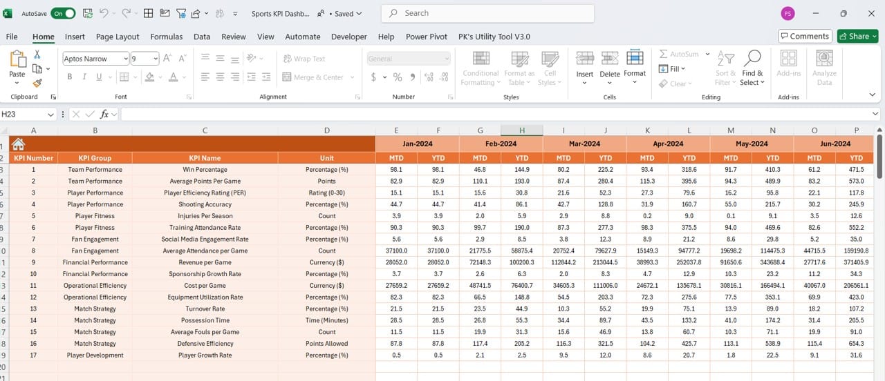 Actual Numbers Input Sheet