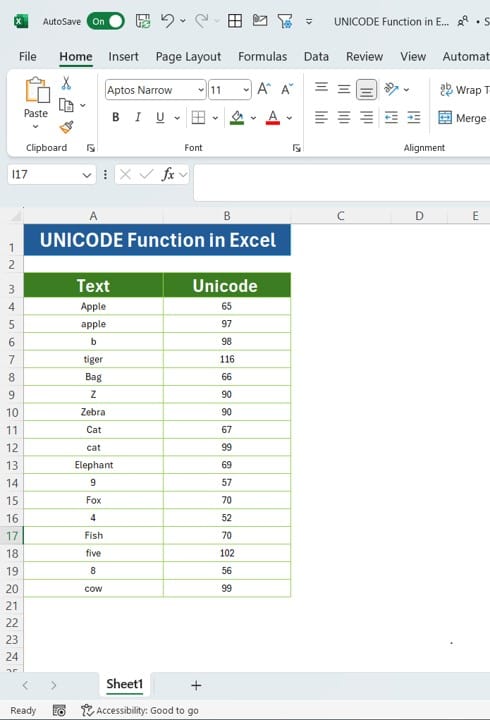 UNICODE Function in Excel