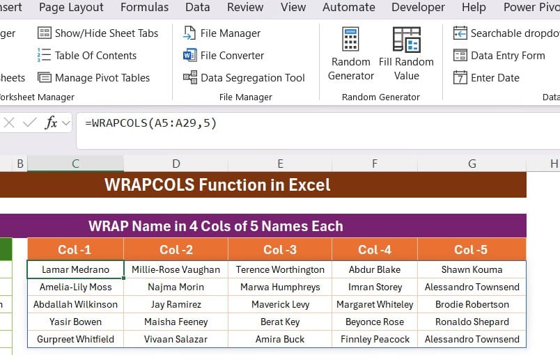 WRAPCOLS Function