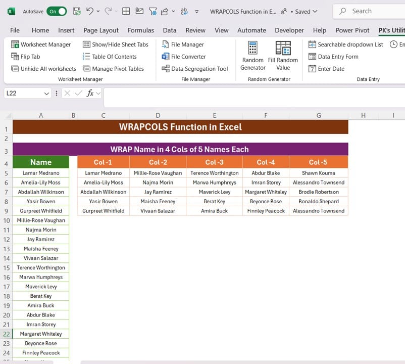 WRAPCOLS Function in Excel 