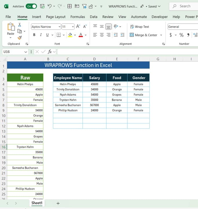 WRAPROWS Function in Excel