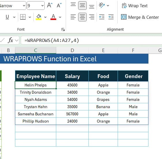 WRAPROWS Formula