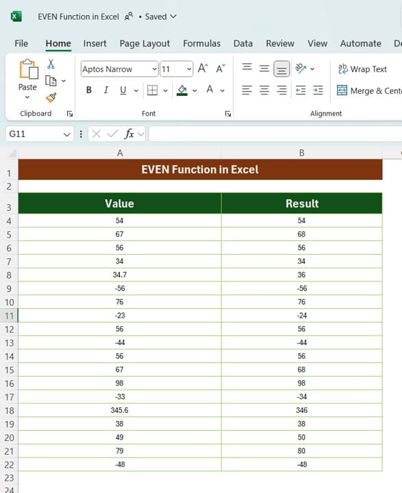 EVEN Function in Excel