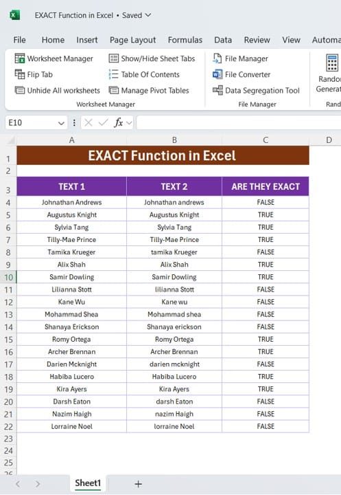 EXACT Function in Excel