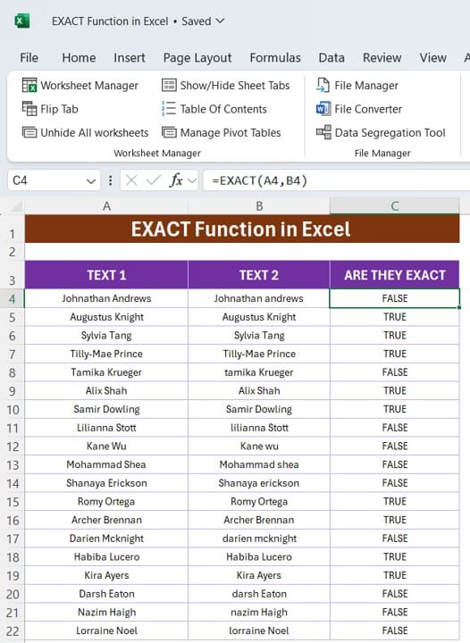 EXACT Function