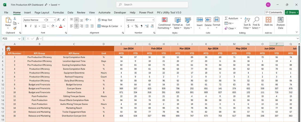 Actual Numbers Input Sheet