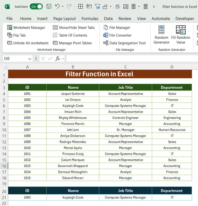 Filter Function in Excel