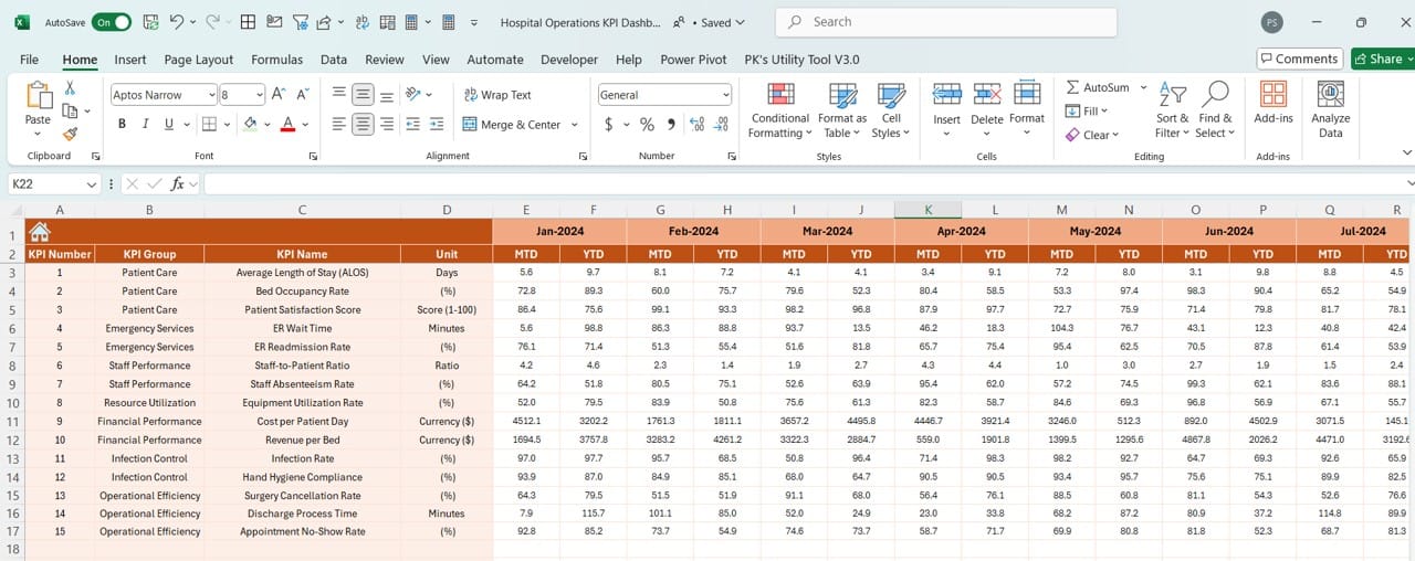 Actual Numbers Input Sheet