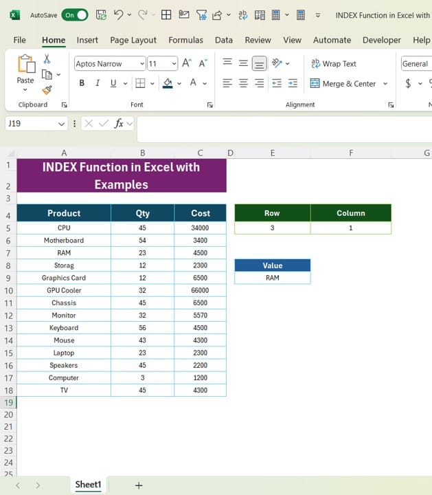 INDEX Function in Excel 