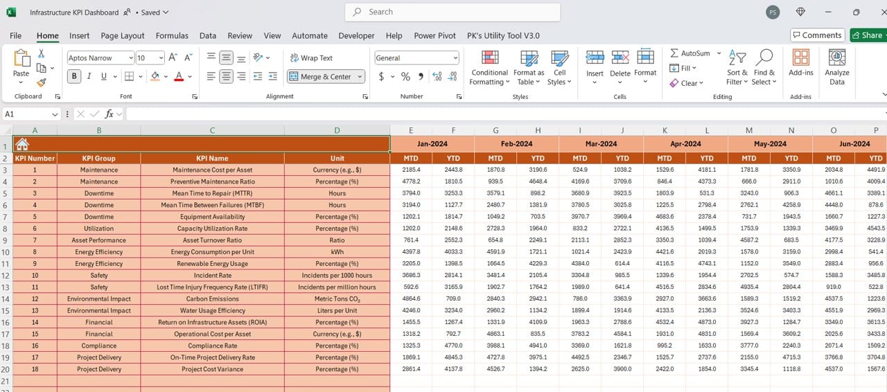 Actual Numbers Input Sheet