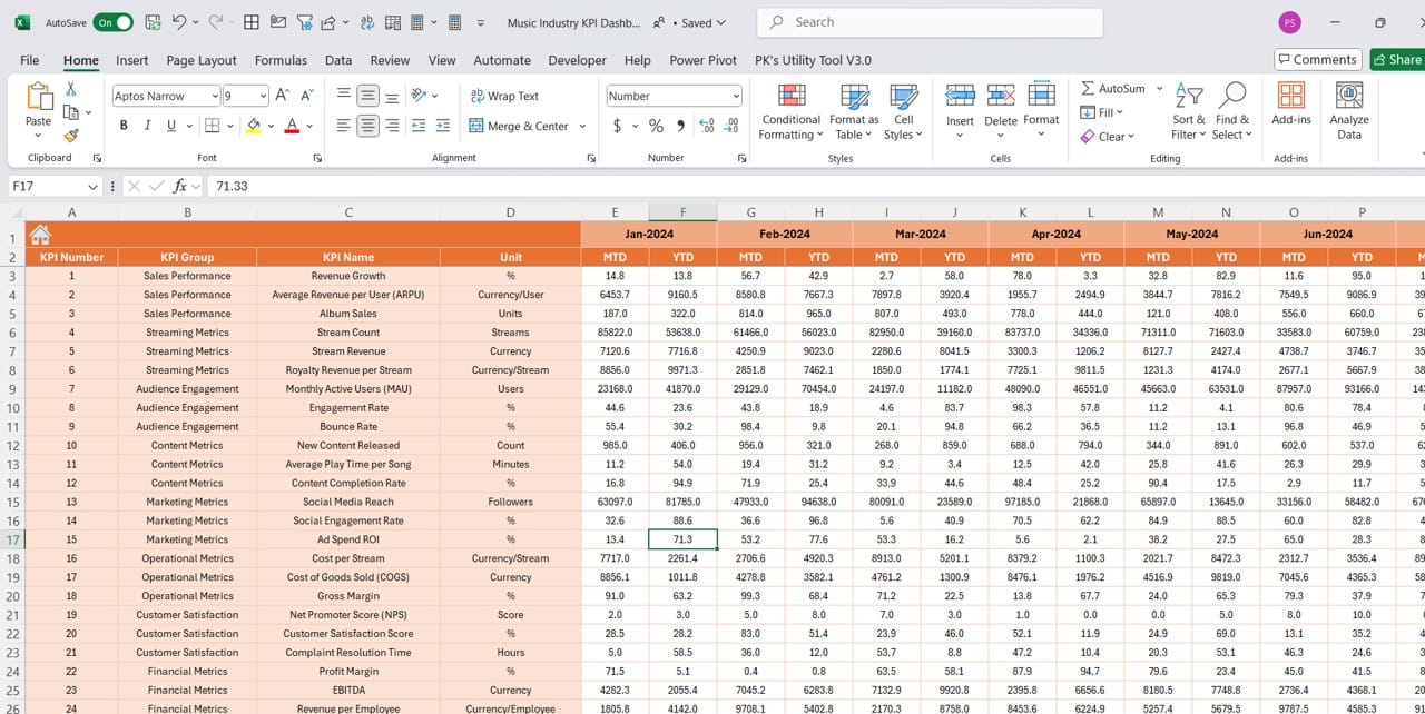 Actual Numbers Input Sheet