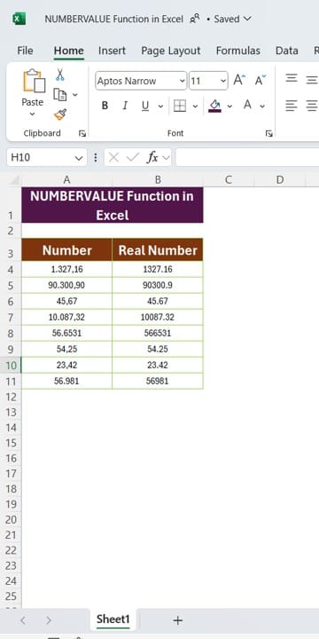 NUMBERVALUE Function in Excel