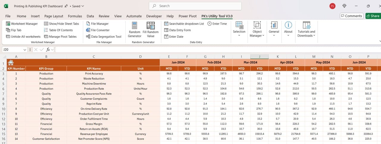 Actual Numbers Input Sheet