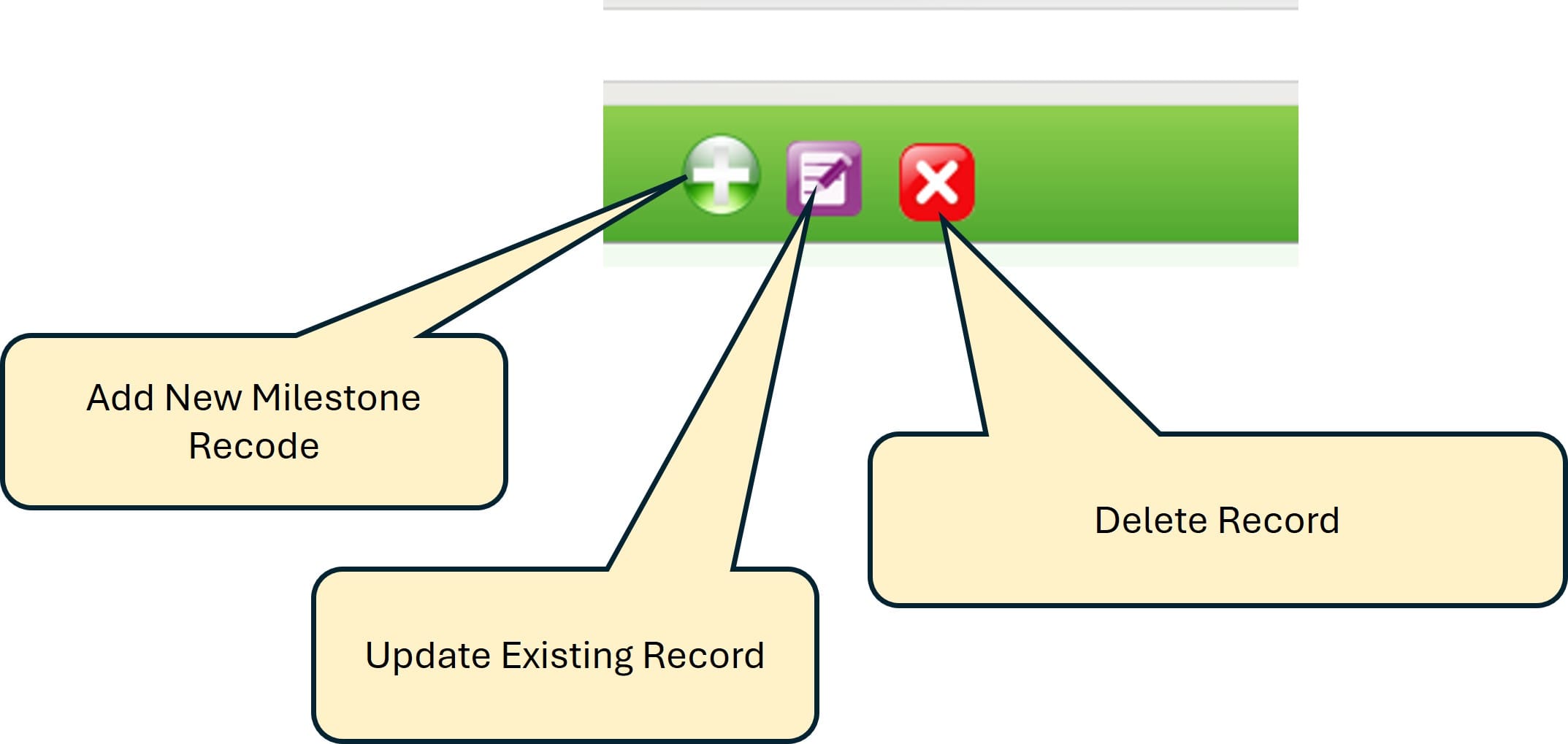 Buttons for Managing Project Information