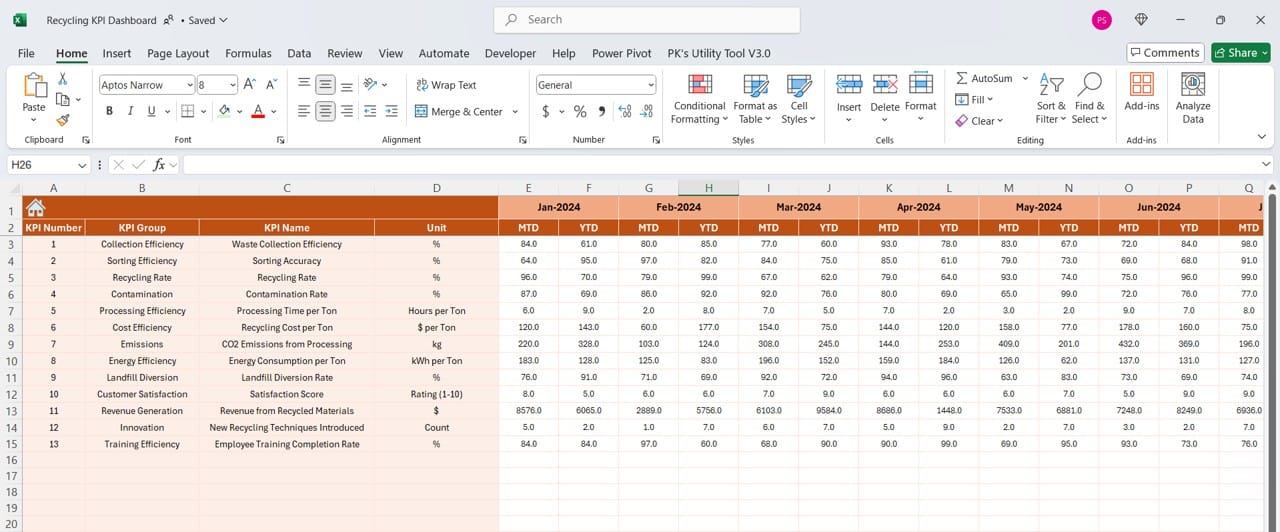 Actual Numbers Input Sheet