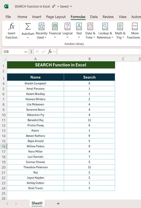 SEARCH Function in Excel