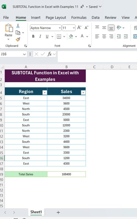 SUBTOTAL Function in Excel