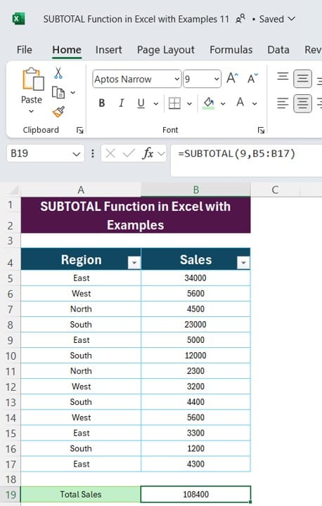 SUBTOTAL Function