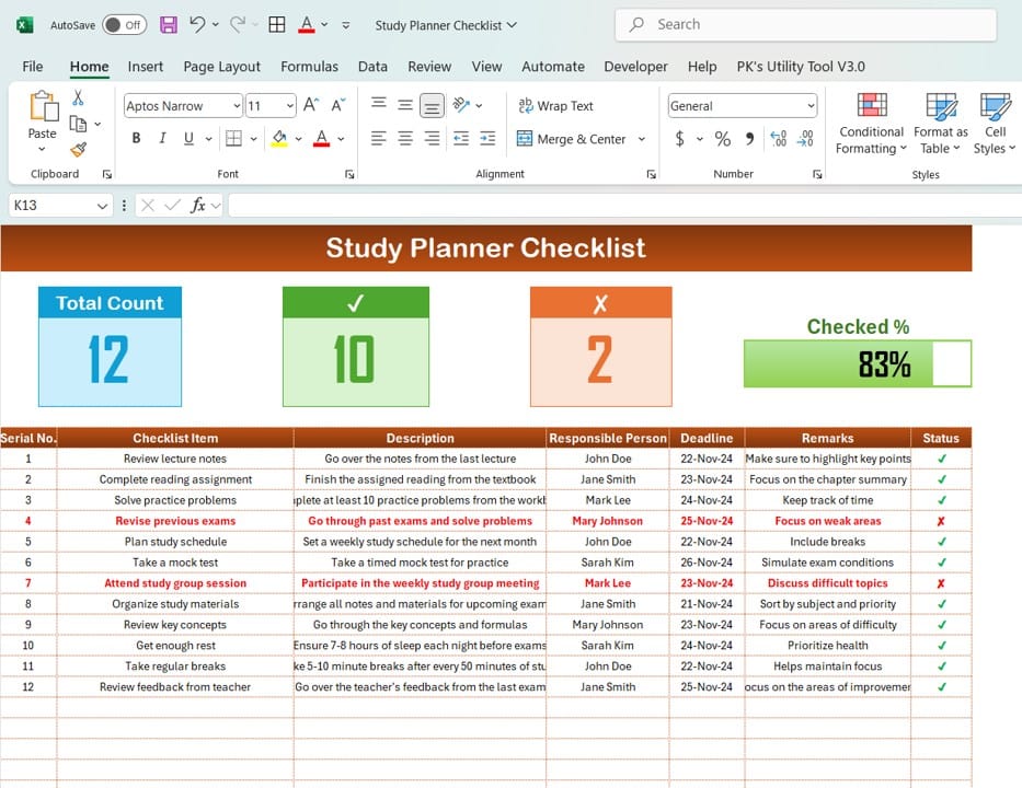 study planner checklist