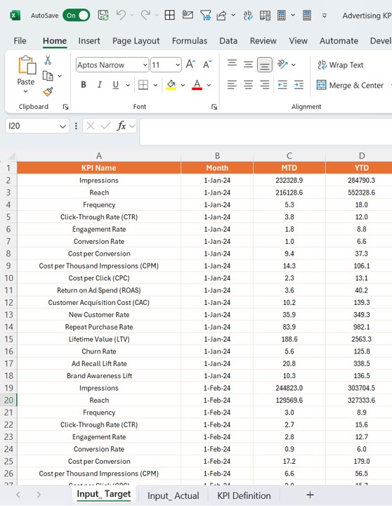 Input Actual Sheet