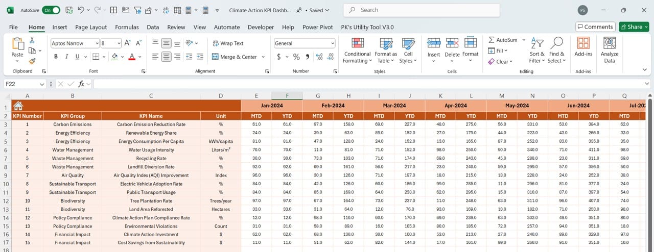 Actual Numbers Input Sheet