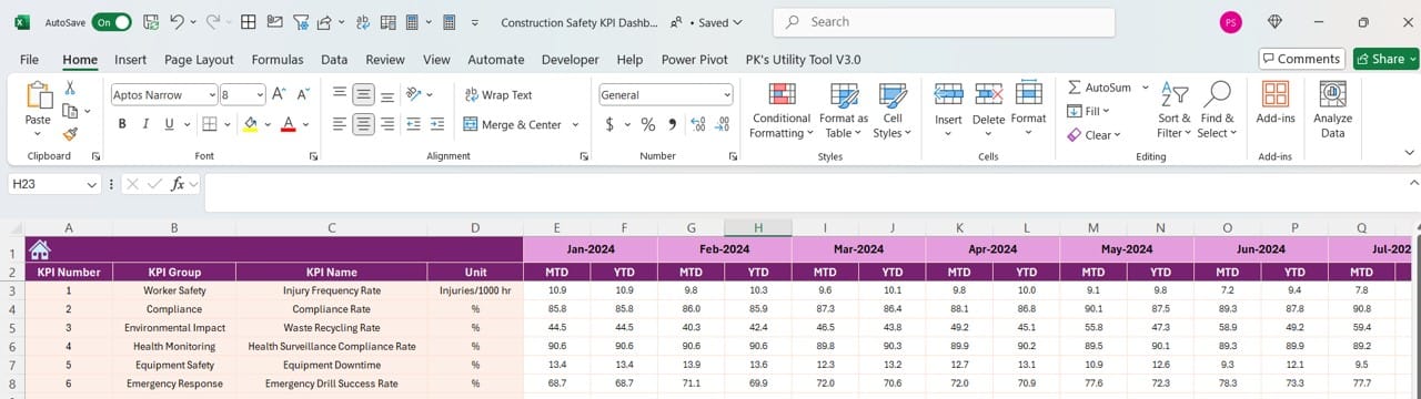 Actual Numbers Input Sheet