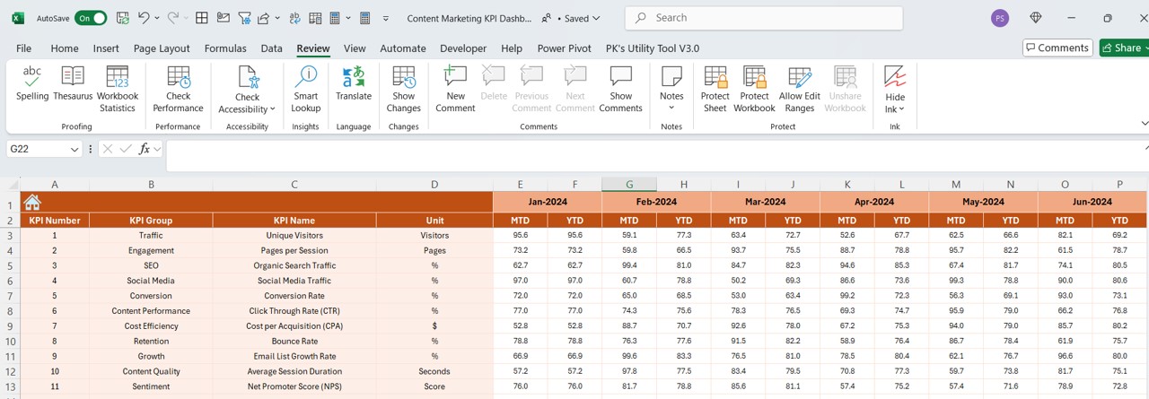 Actual Numbers Input Sheet