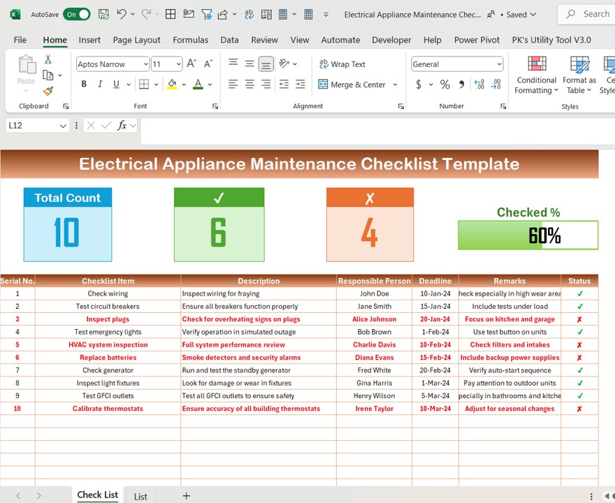 Electrical Appliance Maintenance Checklist