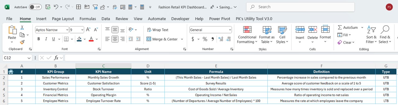 KPI Definition Sheet