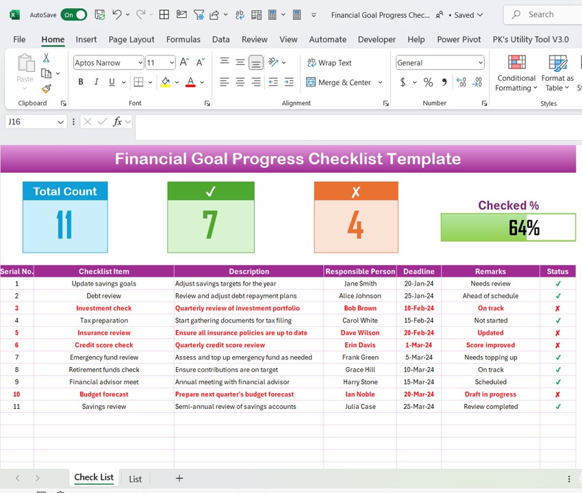 Financial Goal Progress Checklist