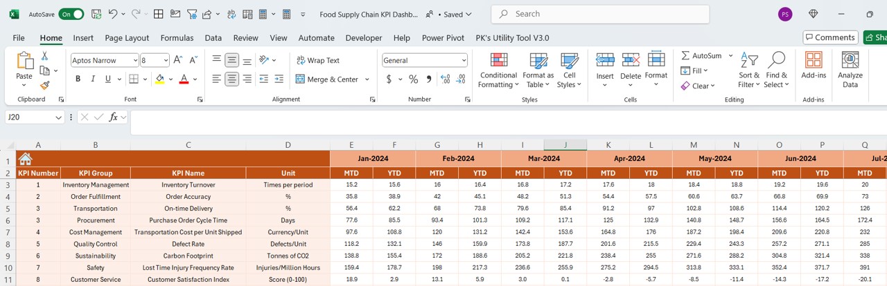 Actual Numbers Input Sheet