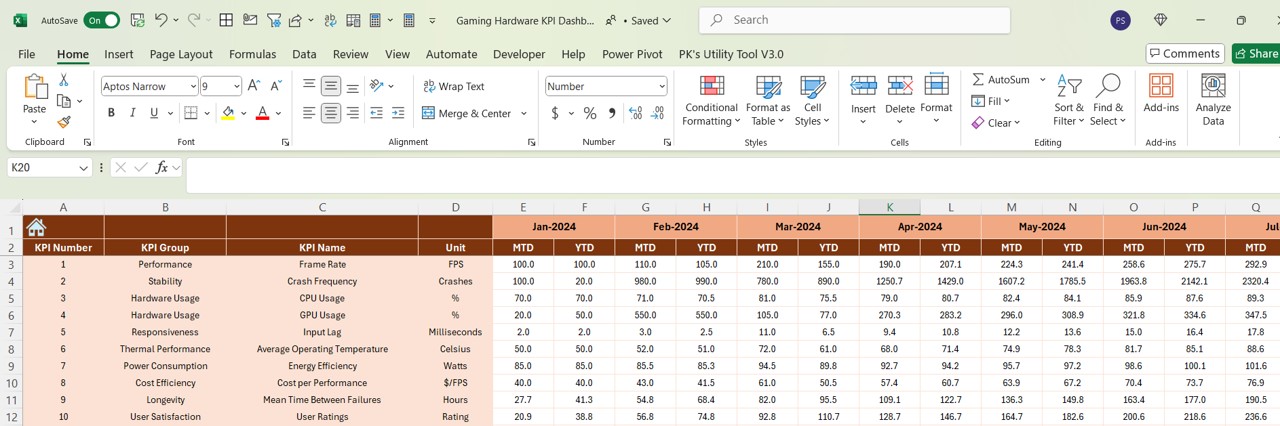 Actual Numbers Input Sheet