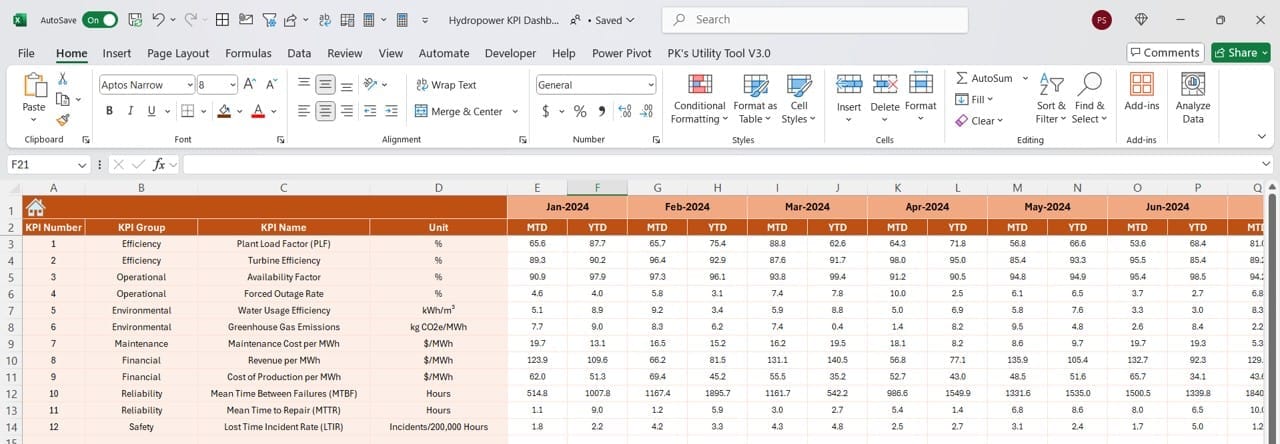 Actual Numbers Input Sheet