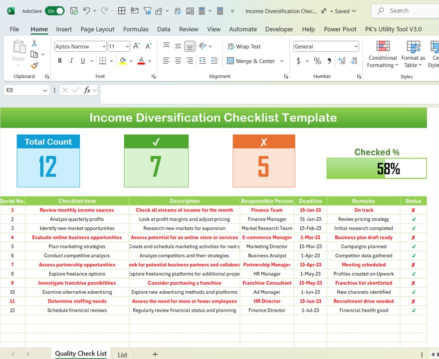 Income Diversification Checklist