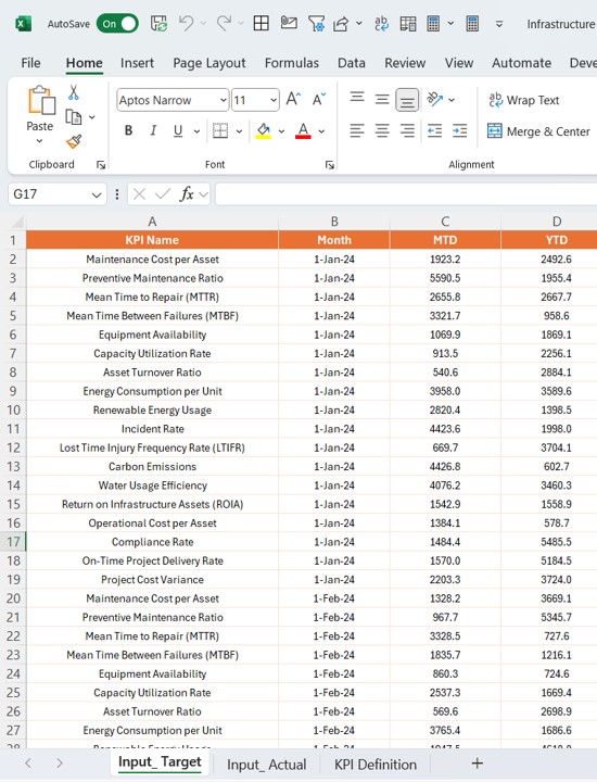 Input Actual Sheet