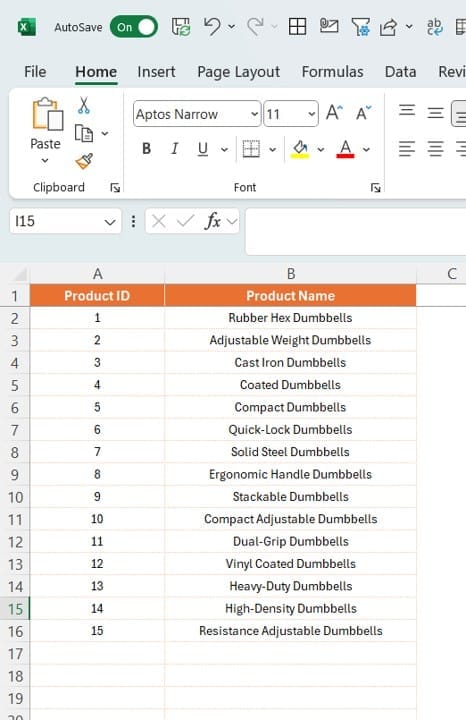 Product Master Sheet