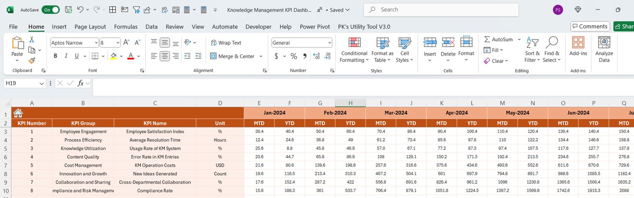 Actual Numbers Input Sheet