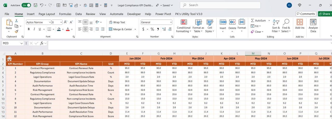 Actual Numbers Input Sheet