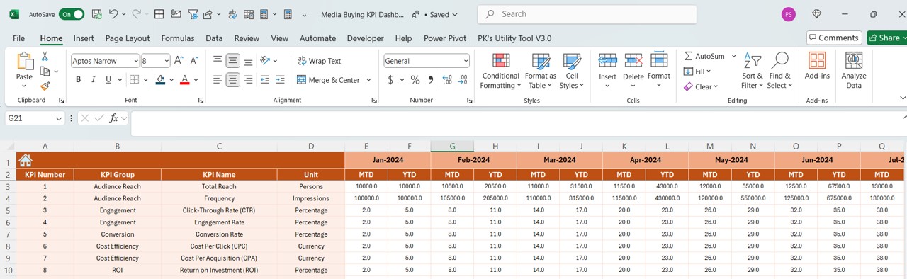 Actual Numbers Input Sheet