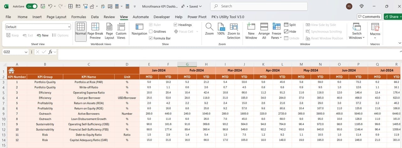 Actual Numbers Input Sheet