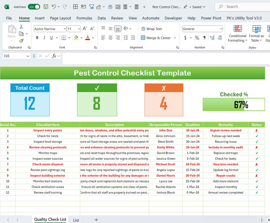  Control Checklist Sheet Tab