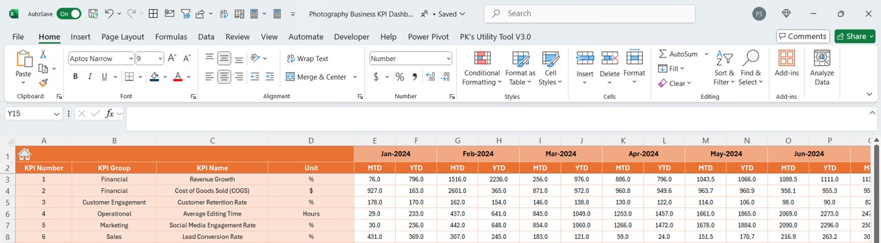 Actual Numbers Input Sheet